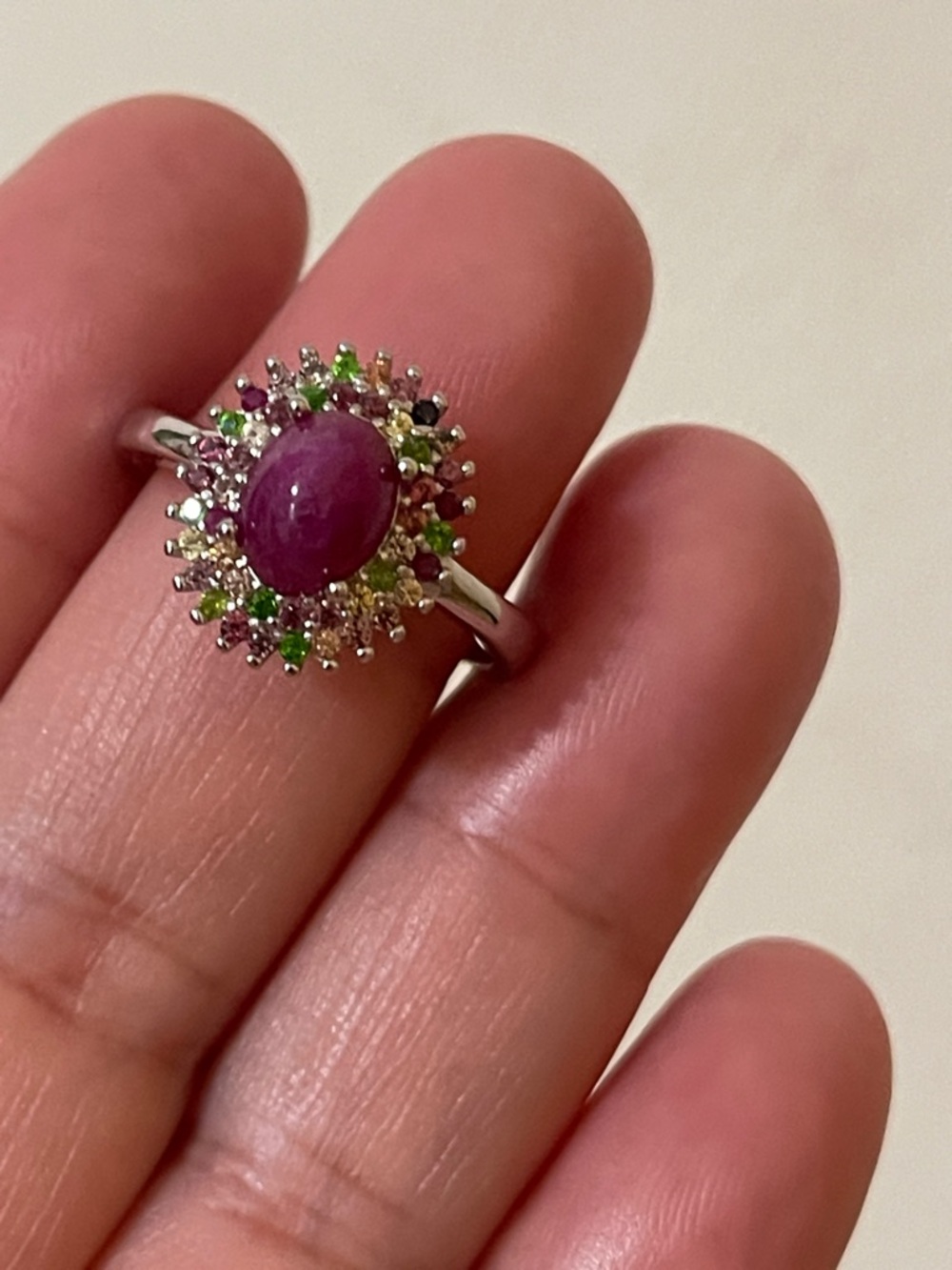 Certified Burma Pink Ruby Ring w/ Multi Color Sapphire Accent 925 Silver Size 7